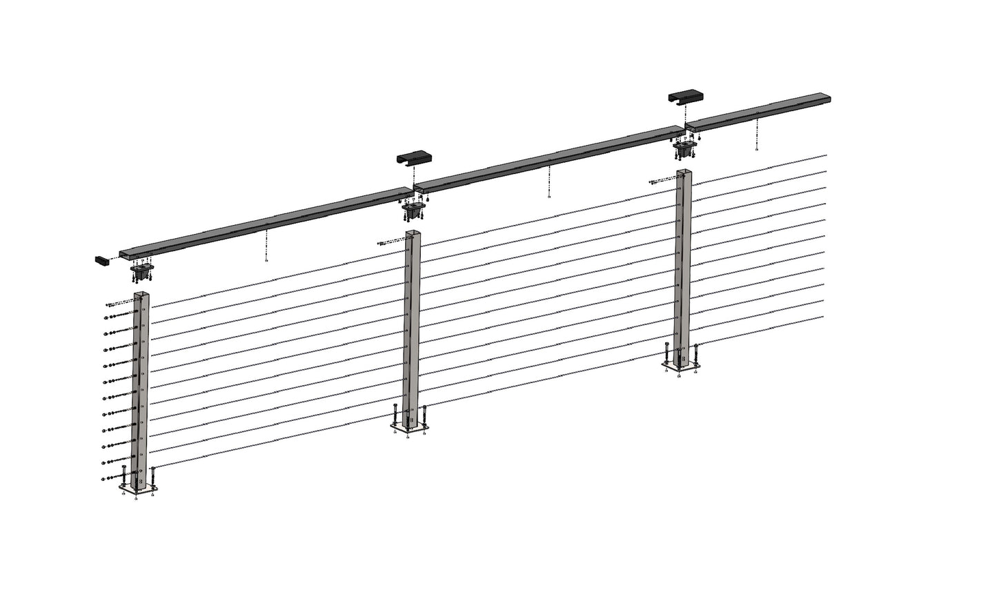 70 ft. x 36 in. Bronze Deck Cable Railing, Base Mount